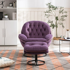 English Elm Accent Chair With Ottoman - Purple Velvet Living Room Chair For Cozy Comfort & Modern Style W676P232278