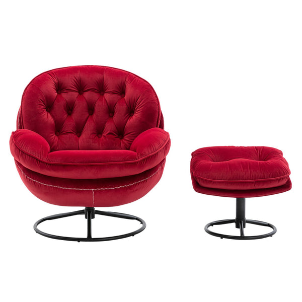 English Elm Accent Chair With Ottoman - Elegant Dark Red Velvet Tv Chair For Living Room & Cozy Spaces W676P232277