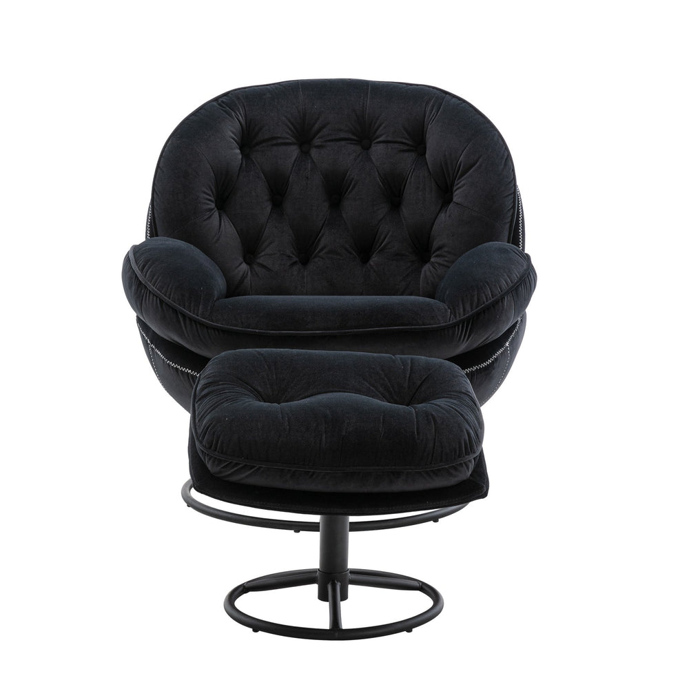 English Elm Accent Chair With Ottoman - Modern Black Velvet Swivel Seat For Living Room Comfort And Style W676P232282
