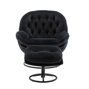English Elm Accent Chair With Ottoman - Modern Black Velvet Swivel Seat For Living Room Comfort And Style W676P232282