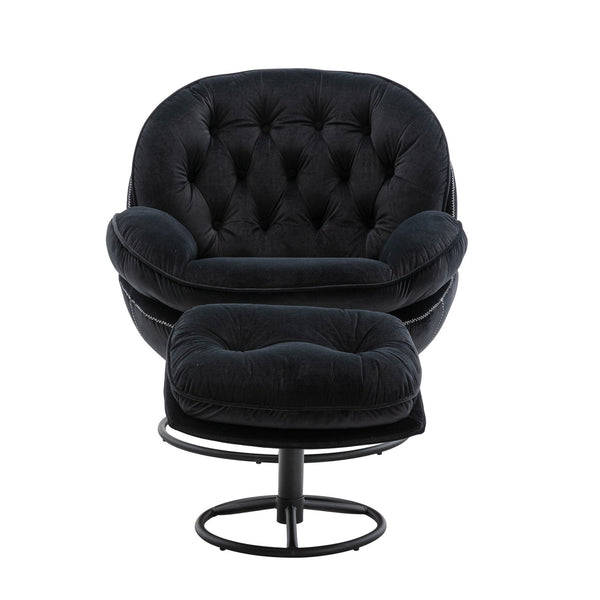 English Elm Accent Chair With Ottoman - Modern Black Velvet Swivel Seat For Living Room Comfort And Style W676P232282