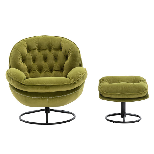 English Elm Accent Chair With Ottoman - Plush Fruit Green Velvet Swivel Lounge Chair For Modern Living Rooms W676P232280