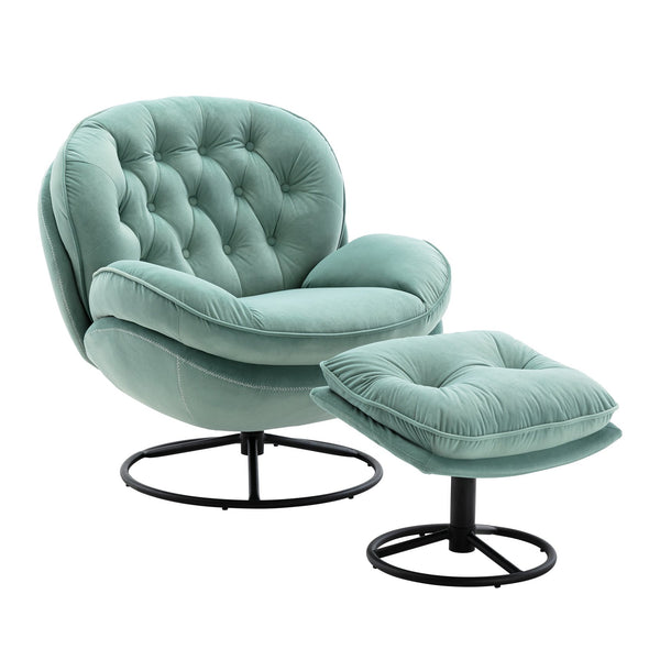 English Elm Accent Chair With Ottoman - Stylish Teal Velvet Swivel Design For Living Room Comfort & Elegance W676P232281