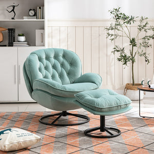 English Elm Accent Chair With Ottoman - Stylish Teal Velvet Swivel Design For Living Room Comfort & Elegance W676P232281