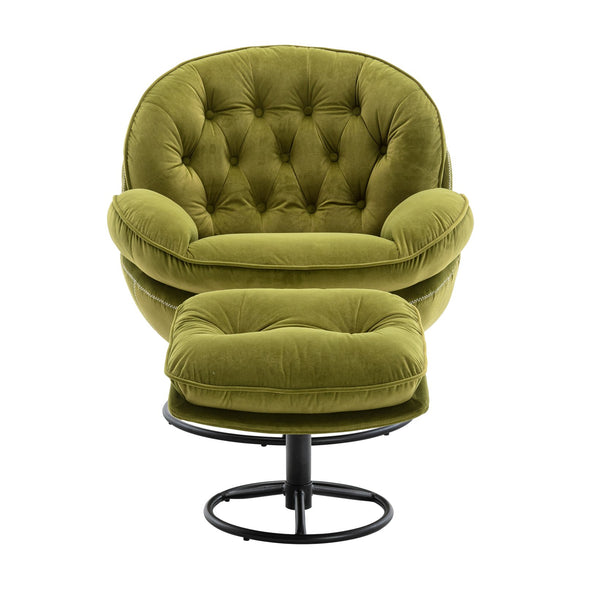English Elm Accent Chair With Ottoman - Plush Fruit Green Velvet Swivel Lounge Chair For Modern Living Rooms W676P232280