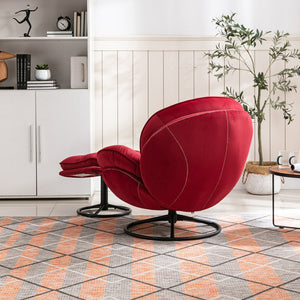 English Elm Accent Chair With Ottoman - Elegant Dark Red Velvet Tv Chair For Living Room & Cozy Spaces W676P232277