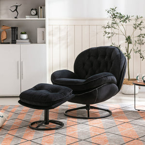 English Elm Accent Chair With Ottoman - Modern Black Velvet Swivel Seat For Living Room Comfort And Style W676P232282