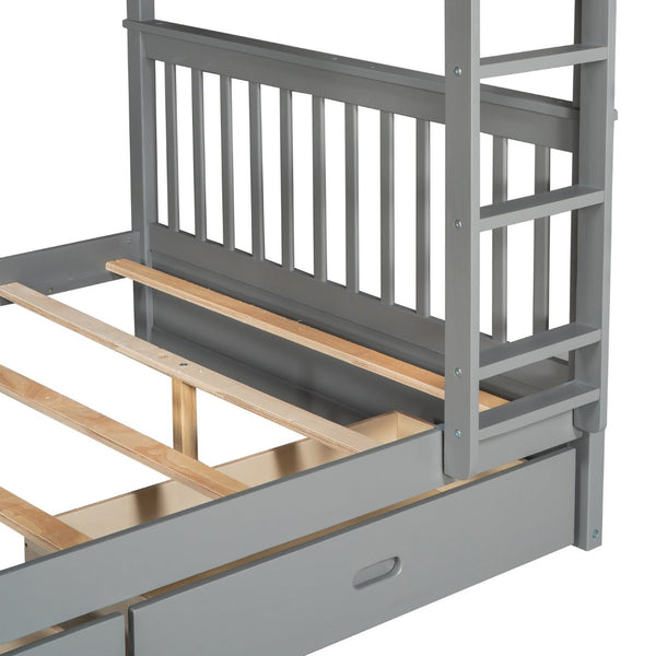 English Elm Full-over-full Bunk Bed with Dual Storage Drawers Solid Pine Kids Shared Bedroom Gray LT000365AAE-1