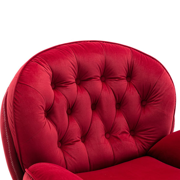 English Elm Accent Chair With Ottoman - Elegant Dark Red Velvet Tv Chair For Living Room & Cozy Spaces W676P232277
