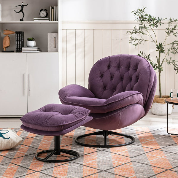 English Elm Accent Chair With Ottoman - Purple Velvet Living Room Chair For Cozy Comfort & Modern Style W676P232278
