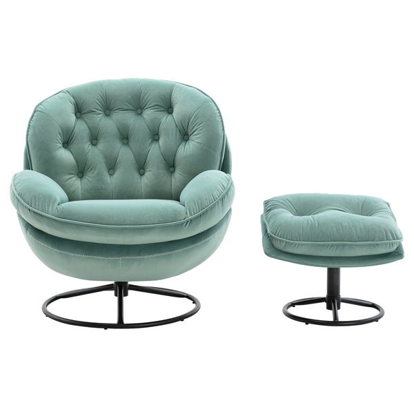 English Elm Accent Chair With Ottoman - Stylish Teal Velvet Swivel Design For Living Room Comfort & Elegance W676P232281