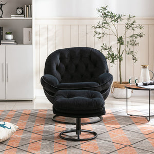 English Elm Accent Chair With Ottoman - Modern Black Velvet Swivel Seat For Living Room Comfort And Style W676P232282