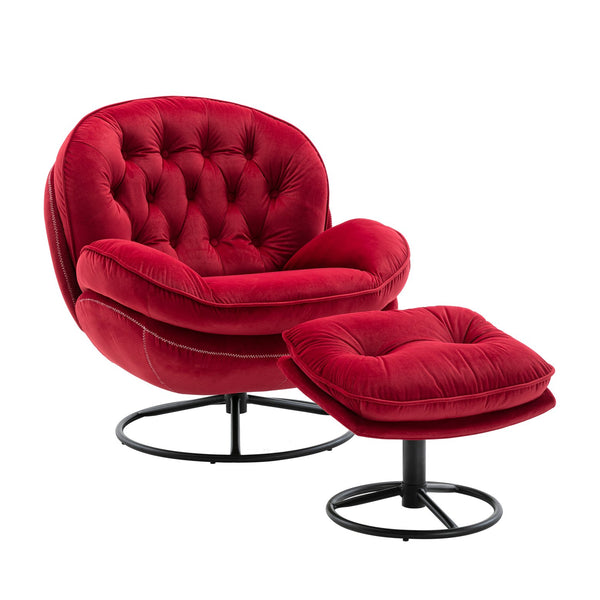 English Elm Accent Chair With Ottoman - Elegant Dark Red Velvet Tv Chair For Living Room & Cozy Spaces W676P232277
