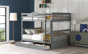 English Elm Full-over-full Bunk Bed with Dual Storage Drawers Solid Pine Kids Shared Bedroom Gray LT000365AAE-1