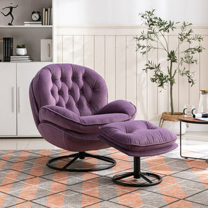 English Elm Accent Chair With Ottoman - Purple Velvet Living Room Chair For Cozy Comfort & Modern Style W676P232278