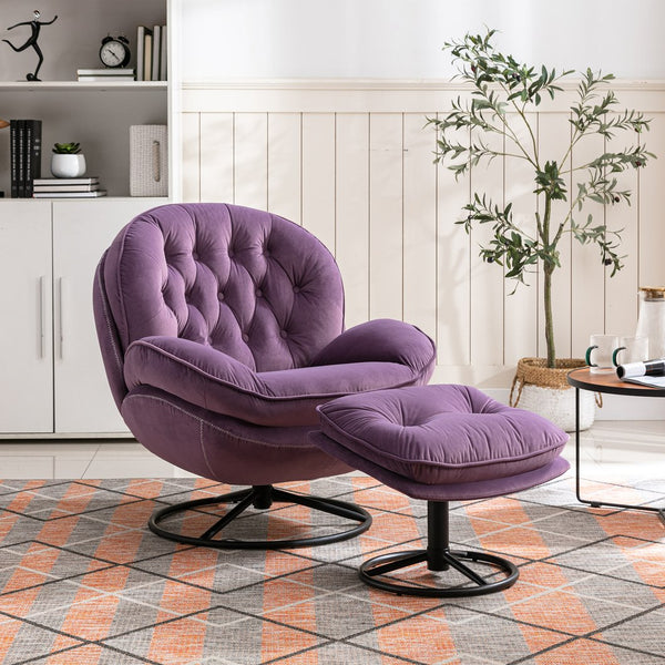 English Elm Accent Chair With Ottoman - Purple Velvet Living Room Chair For Cozy Comfort & Modern Style W676P232278