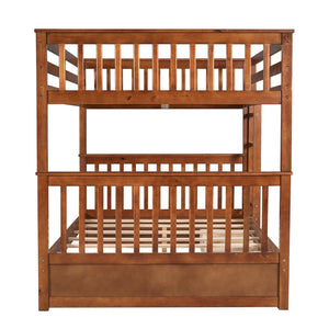 English Elm Full-over-full Bunk Bed with Dual Storage Drawers Solid Pine Kids Shared Bedroom Walnut LT000365AAD-1