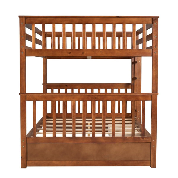 English Elm Full-over-full Bunk Bed with Dual Storage Drawers Solid Pine Kids Shared Bedroom Walnut LT000365AAD-1