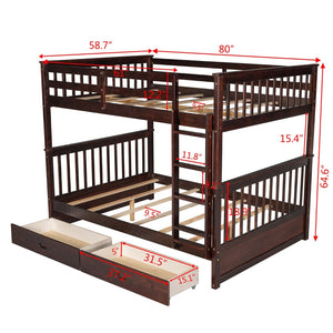 English Elm Full-over-full Bunk Bed with Dual Storage Drawers Solid Pine Kids Shared Bedroom Espresso LT000365AAP-1