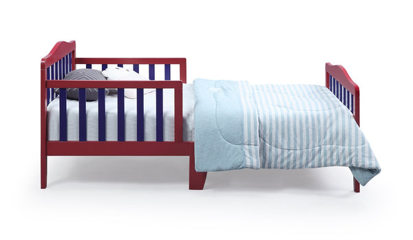 English Elm Twain Toddler Bed Solid Wood Low Profile Frame with Safety Rails for Kids Room 30710-RED