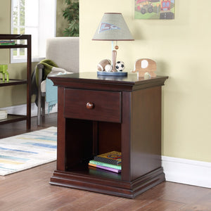 English Elm Universal Espresso Wood Nightstand with Open Shelf and Traditional Molding Detail 0002-ESP
