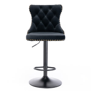 English Elm A&A Swivel Velvet Barstool with Tufted Back, Hand-Hemmed Detail, Riveted Trim, Sturdy 17.7" Base Black W114341202
