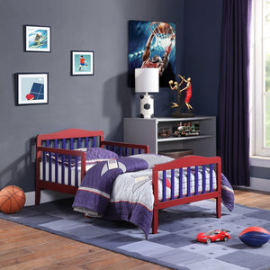English Elm Twain Toddler Bed Solid Wood Low Profile Frame with Safety Rails for Kids Room 30710-RED