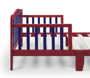 English Elm Twain Toddler Bed Solid Wood Low Profile Frame with Safety Rails for Kids Room 30710-RED