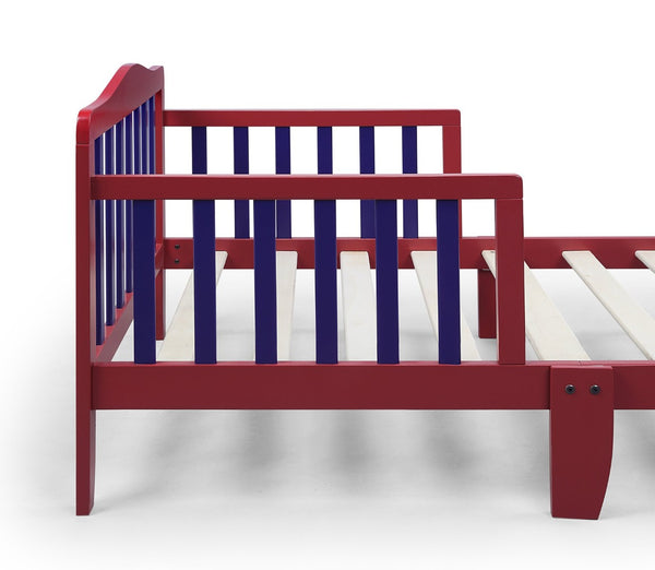English Elm Twain Toddler Bed Solid Wood Low Profile Frame with Safety Rails for Kids Room 30710-RED