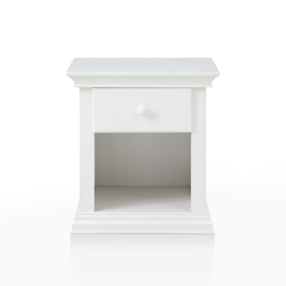 English Elm Universal Solid Wood White Nightstand with Drawer and Open Shelf for Classic Bedrooms 0002-WH