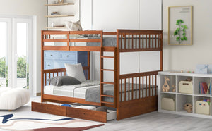 English Elm Full-over-full Bunk Bed with Dual Storage Drawers Solid Pine Kids Shared Bedroom Walnut LT000365AAD-1