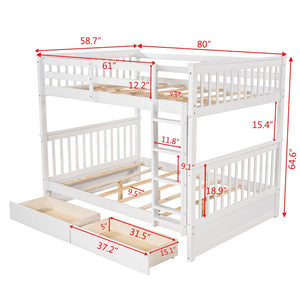 English Elm Full-over-full Bunk Bed with Dual Storage Drawers Solid Pine Kids Shared Bedroom LT000365AAK-1