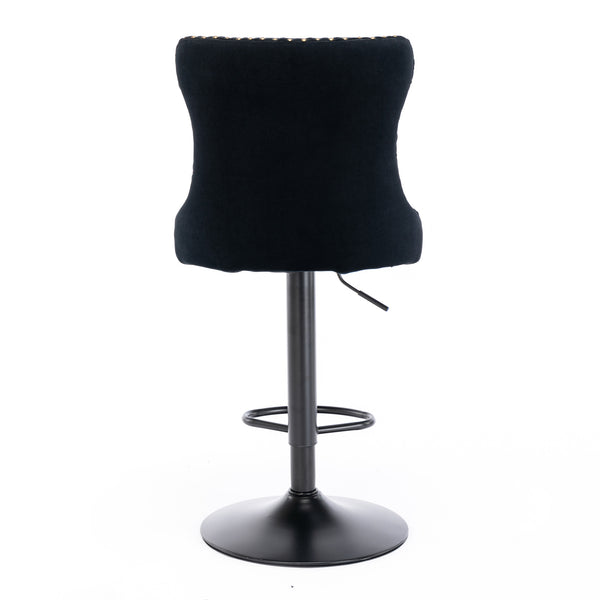 English Elm Swivel Velvet Tufted Barstools with Adjustable 25–33" Seat Height, 360° Chrome Base Luxury Black W1143P324532