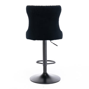 English Elm A&A Swivel Velvet Barstool with Tufted Back, Hand-Hemmed Detail, Riveted Trim, Sturdy 17.7" Base Black W114341202