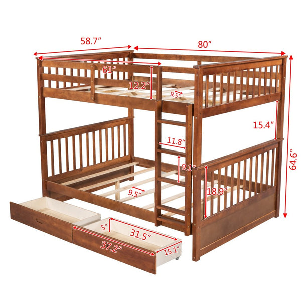 English Elm Full-over-full Bunk Bed with Dual Storage Drawers Solid Pine Kids Shared Bedroom Walnut LT000365AAD-1