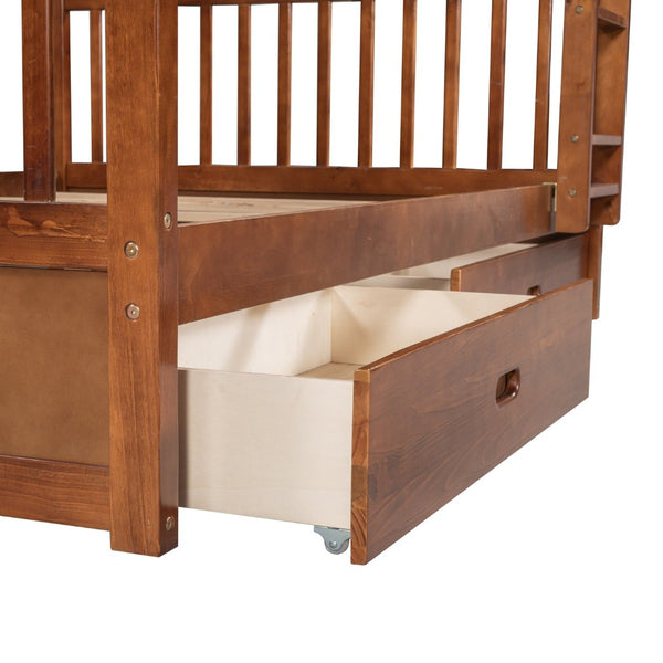 English Elm Full-over-full Bunk Bed with Dual Storage Drawers Solid Pine Kids Shared Bedroom Walnut LT000365AAD-1