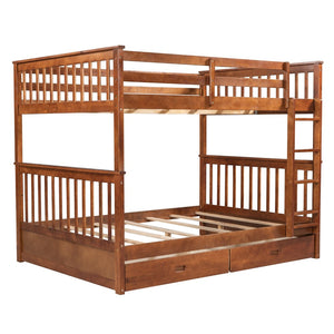 English Elm Full-over-full Bunk Bed with Dual Storage Drawers Solid Pine Kids Shared Bedroom Walnut LT000365AAD-1