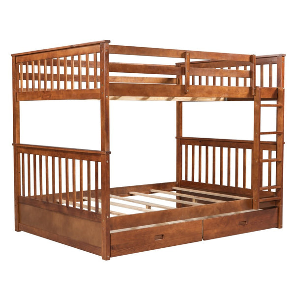 English Elm Full-over-full Bunk Bed with Dual Storage Drawers Solid Pine Kids Shared Bedroom Walnut LT000365AAD-1