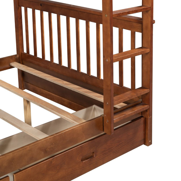 English Elm Full-over-full Bunk Bed with Dual Storage Drawers Solid Pine Kids Shared Bedroom Walnut LT000365AAD-1