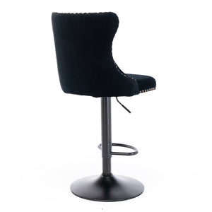 English Elm A&A Handcrafted Velvet Swivel Barstools Adjustable 25–33" Height Tufted Back with Rivets Black W114341202