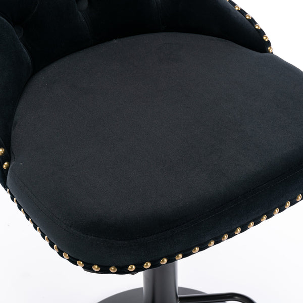 English Elm A&A Handcrafted Velvet Swivel Barstools Adjustable 25–33" Height Tufted Back with Rivets Black W114341202