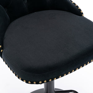 English Elm A&A Swivel Velvet Barstool with Tufted Back, Hand-Hemmed Detail, Riveted Trim, Sturdy 17.7" Base Black W114341202