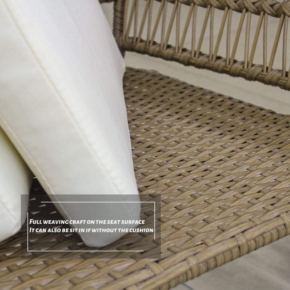 English Elm 6pcs Outdoor Wicker Patio Set with Chaise Lounge Beige Cushions and Glass Table W400S00015