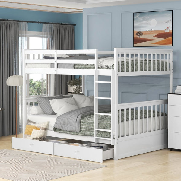 English Elm Full-over-full Bunk Bed with Dual Storage Drawers Solid Pine Kids Shared Bedroom LT000365AAK-1