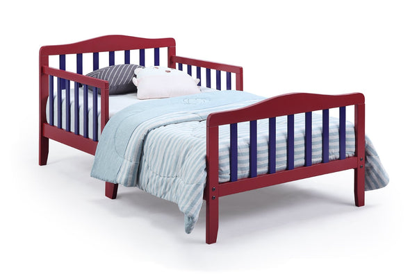 English Elm Twain Toddler Bed Solid Wood Low Profile Frame with Safety Rails for Kids Room 30710-RED
