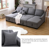 English Elm Upholstery Sleeper Sectional Sofa With Double Storage Spaces, 2 Tossing Cushions, Grey