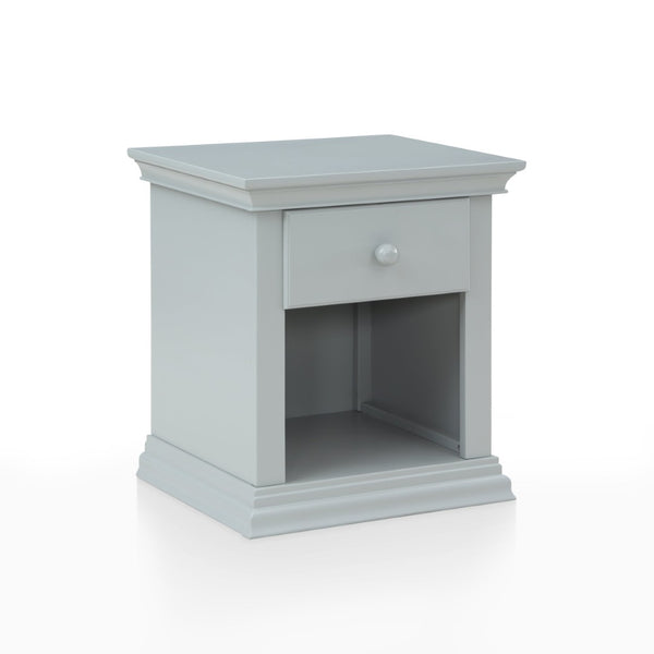 English Elm Universal Gray Nightstand Solid Wood Traditional Molding with Drawer and Open Shelf 0002-GRY