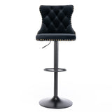 Velvet Swivel Barstools, Adjustable Seat Height 25-33 Inch, 17.7 Inch Base, Modern Upholstered Bar Stools with Backs, Tufted, Black, Set of 2