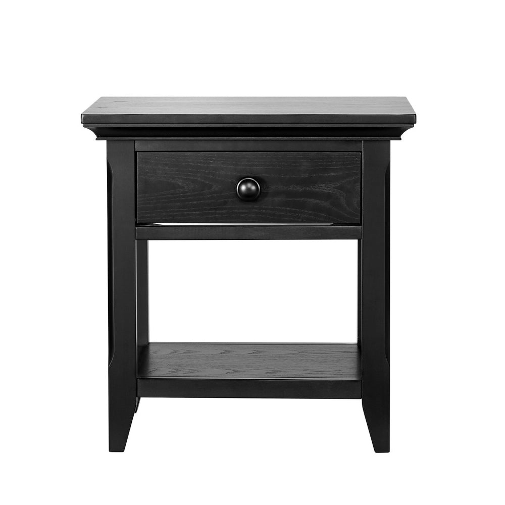 English Elm Overland Matte Black Nightstand Bold Upright Profile for Contemporary Bedroom Storage 11102-FBK
