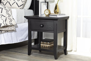 English Elm Overland Matte Black Nightstand Bold Upright Profile for Contemporary Bedroom Storage 11102-FBK